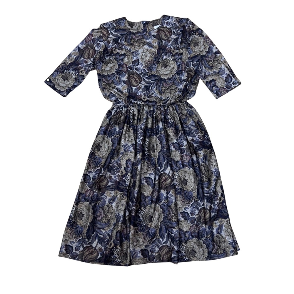 Vintage 80s MCS Ltd New York Floral Tapestry Women's Midi Dress Size 12 USA - Picture 2 of 16
